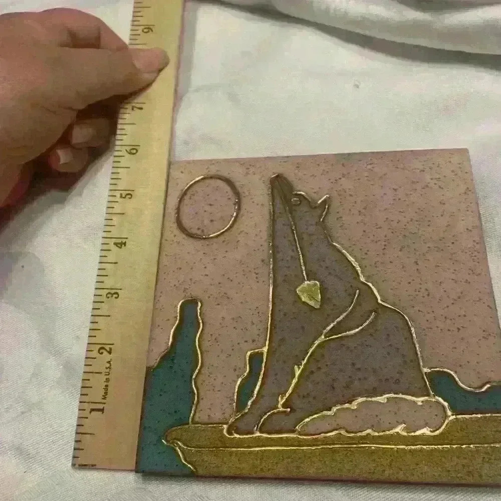 Lov Ceramics Jackson WY unique, vintage, howling at the Moon tile art wildlife - Picture 5 of 6